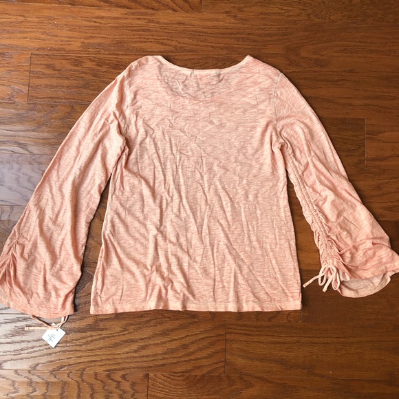 STYLE & CO pink top w/ruched sleeves & bows - Picture 6 of 7